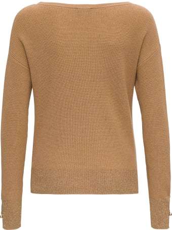 Liu-Jo Ribbed Lurex Knit Sweater Wit Jewel Buttons On Cuffs