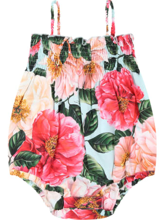 Dolce & Gabbana Light Blue Romper For Babygirl With Camellias