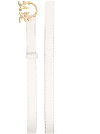 Pinko Love Berry Belt In White Leather With Logoed Buckle