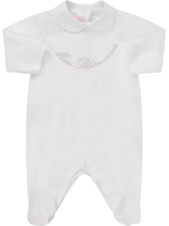 Blumarine White Babygrow For Baby Girl With Silver Logo