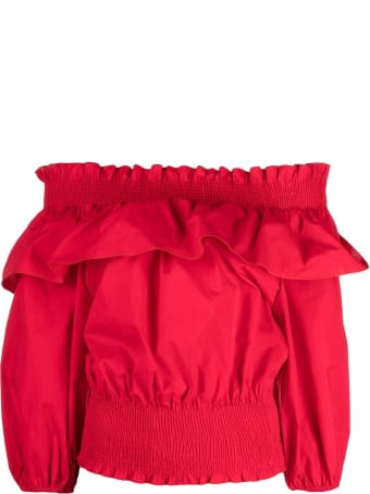 Liu-Jo Red Cotton Poplin Top With Ruffles
