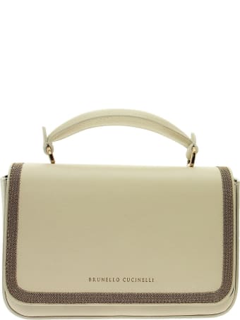 Brunello Cucinelli Polished Calfskin Bag With Precious Contour Milk