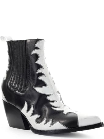 Elena Iachi Black White Leather Texan Ankle Boot