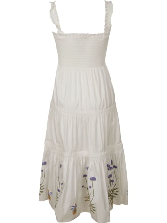 Tory Burch Embroidered Smocked Midi Dress