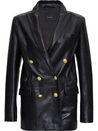 Tagliatore Double Breasted Blazer In Learther With Gold-tone Buttons