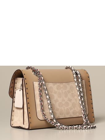 Coach Shoulder Bag Parker Coach Bag In Leather And Coated Canvas With Logo