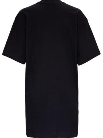 MSGM Black Jersey Dress With Floral Print