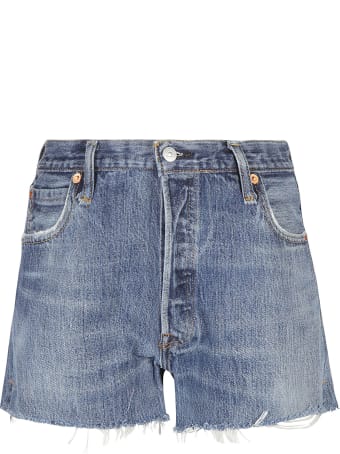 RE/DONE Denim Rip Cuff Detail Shorts