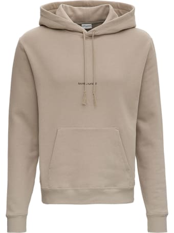 Saint Laurent Beige Jersey Hoodie With Logo Print