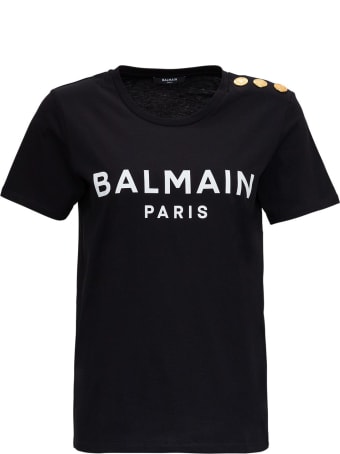 Balmain Jersey Tee With Logo And Embossed Buttons