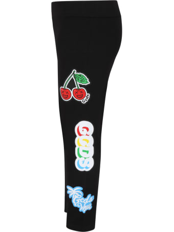 GCDS Mini Black Leggings For Girl With Cherry