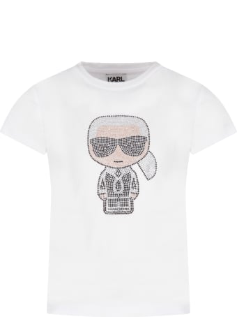Karl Lagerfeld Kids White T-shirt For Girl With Colorful Karl