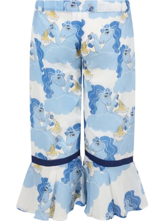 Mini Rodini Light Blue Trouser For Girl With Unicorns
