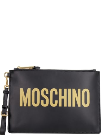 Moschino Logo Detail Flat Leather Pouch