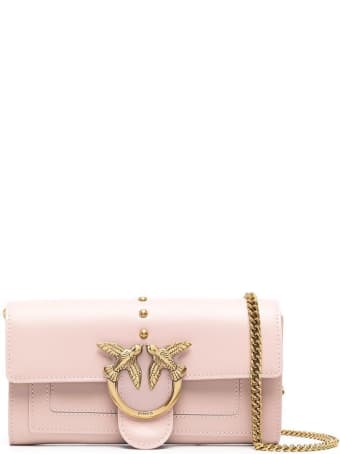 Pinko Love Crossbody Wallet In Pink Leather