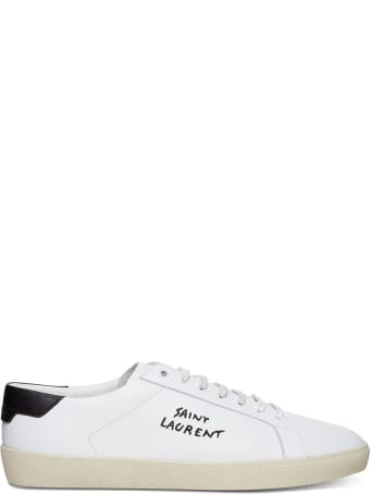 Saint Laurent Low Top Leather Sneakers With Logo