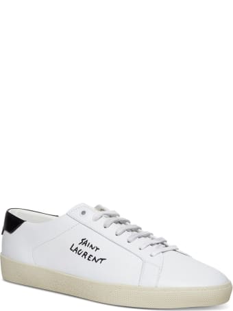 Saint Laurent Low Top Leather Sneakers With Logo