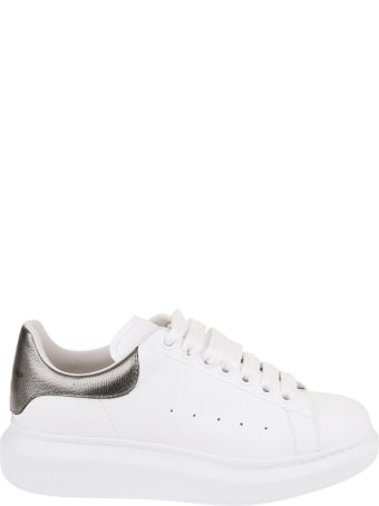 Alexander McQueen Woman White And Metallic Grey Oversize Sneakers