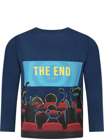 Paul Smith Junior Blue T-shirt For Kids With Monster