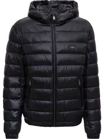 Dolce & Gabbana Hooded Down Jacket With Logo Patch