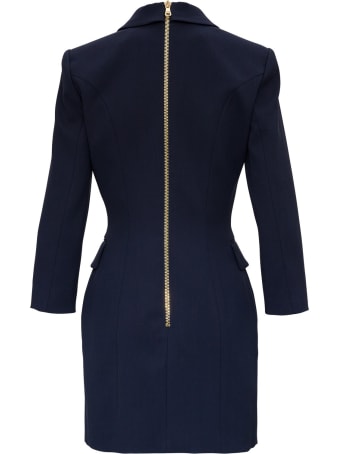 Balmain Navy Blue Wool Dress With Logo Buttons