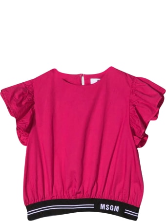 MSGM Fuchsia Teen Blouse With Black Logoed Band