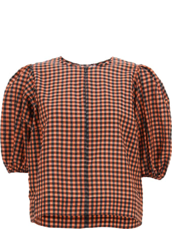 Ganni Seersucker Check Top
