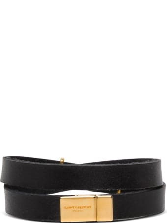 Saint Laurent Black Leather Bracelet With Ysl Buckle