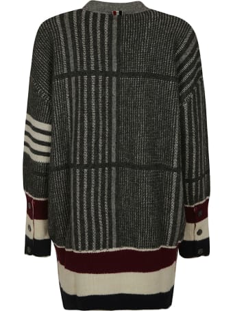 Thom Browne Oversized Check Jacquard Exaggerated Fit V-neck Cardigan