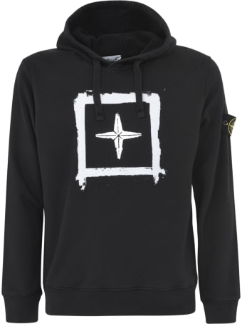 Stone Island Ribbed Painted Logo Hooded Sweatshirt