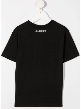 Neil Barrett Kid Black And White Fair-isle Thunderbolt T-shirt