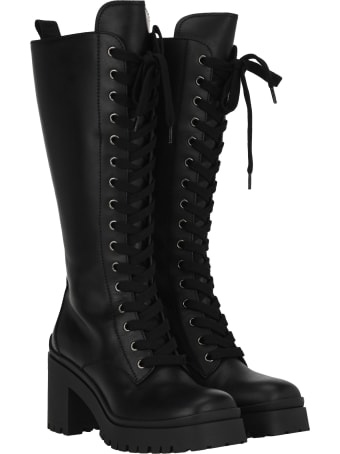 Miu Miu Lace-up Leather Knee-length Combat Boots