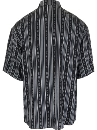 Balenciaga Man Black And Grey Large Fit Short Sleeve Shirt