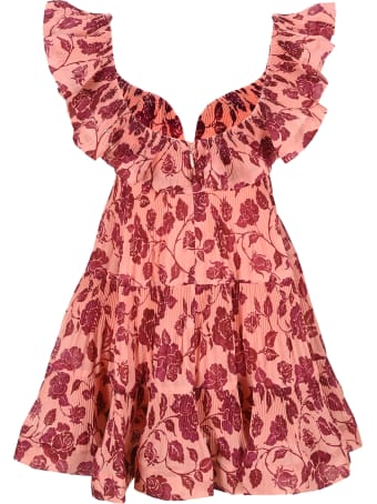 Zimmermann The Lovestruck Pleated Mini In Guava/burgundy Rose
