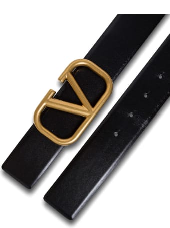 Valentino Garavani V Logo Belt In Black Leather