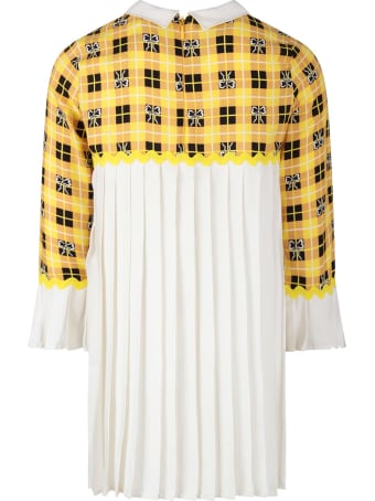 Vivetta Yellow And White Dress With Bows For Girl