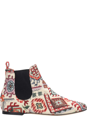 Bams Low Heels Ankle Boots In Multicolor Fabric