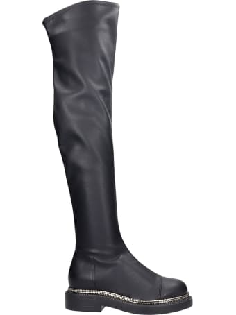 Grey Mer High Heels Boots In Black Leather