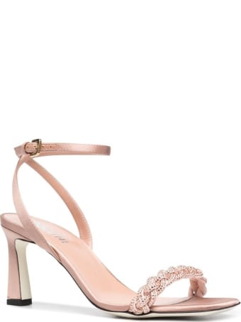 Pollini Pink Satin Sandals With Braided Band