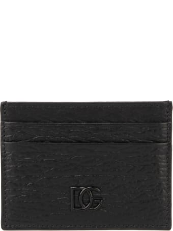 Dolce & Gabbana Black Calf Crossed Leather Cardholder