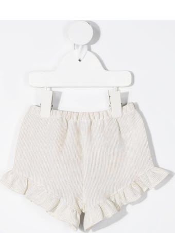Il Gufo Newborn Beige Striped Pure Linen Shorts With Ruffles