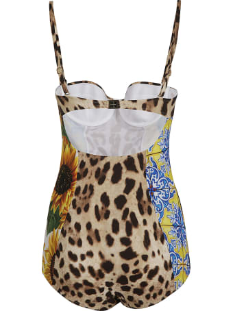 Dolce & Gabbana Slim Fit Animal & Floral Print Swimsuit