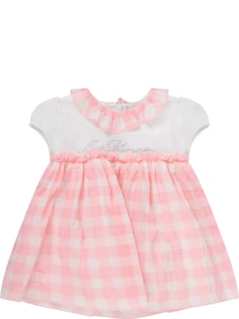 Blumarine White And Pink Dress For Baby Girl With Logo