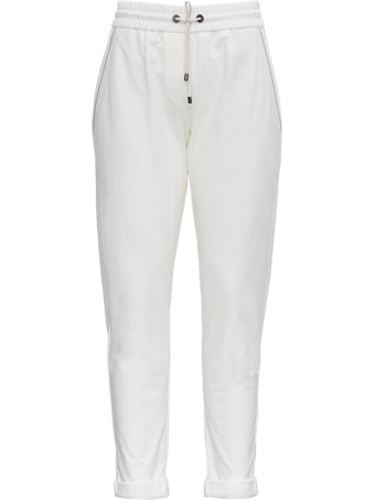 Brunello Cucinelli White Jersey Trousers With Monile Profiles