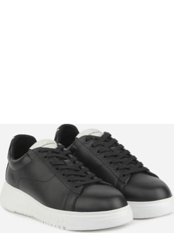 Emporio Armani Leather Sneakers With Contrasting Logo