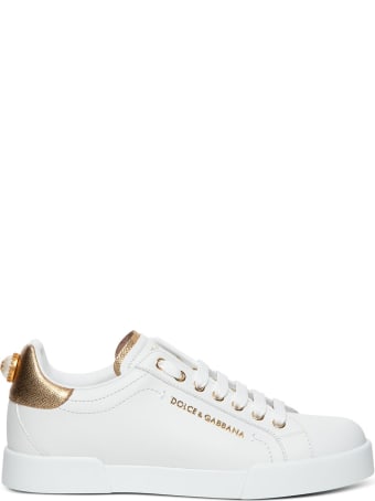 Dolce & Gabbana Leather Sneakers With Golden Details