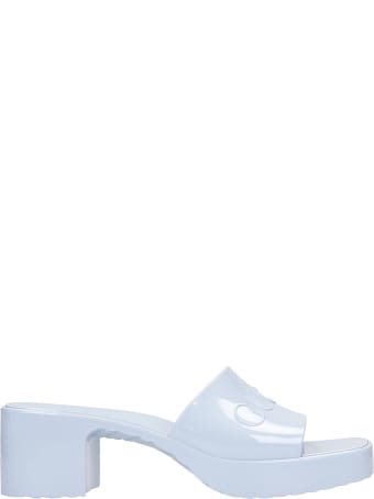 Gucci Slider Logo Sandals In Cyan Rubber/plasic