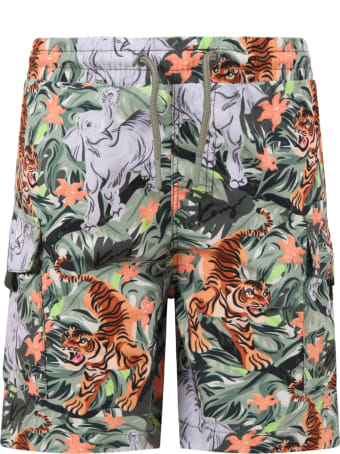 Kenzo Kids Multicolor Swim Short For Boy With Animals