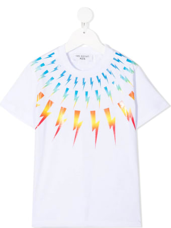 Neil Barrett Kid White And Multicolored Fair-isle Thunderbolt T-shirt