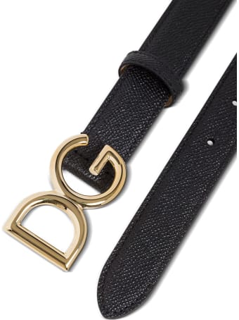Dolce & Gabbana Black Leather Belt With Logo Buckle